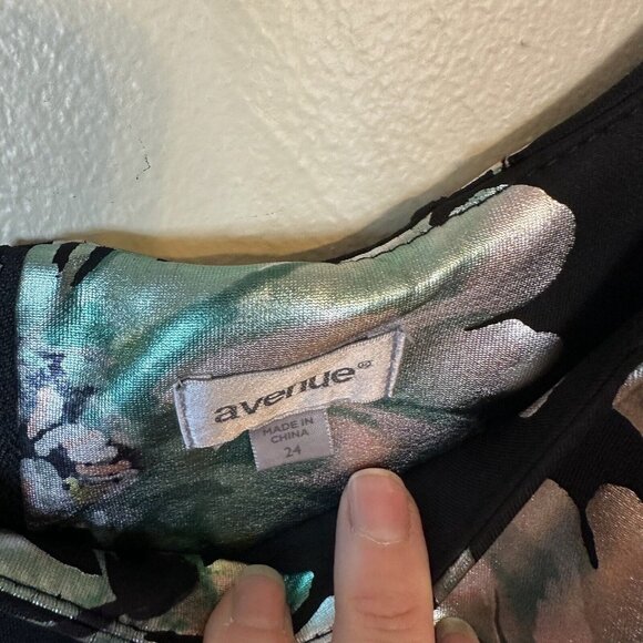 Avenue Womens Size 24 Metallic Black and Green Floral Sheath Midi Dress Evening - Picture 5 of 7